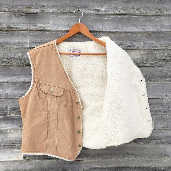 Lee Storm Rider corduroy tan vest, soft sherpa lining, vintage Western men's XXL - Picture 4 of 8